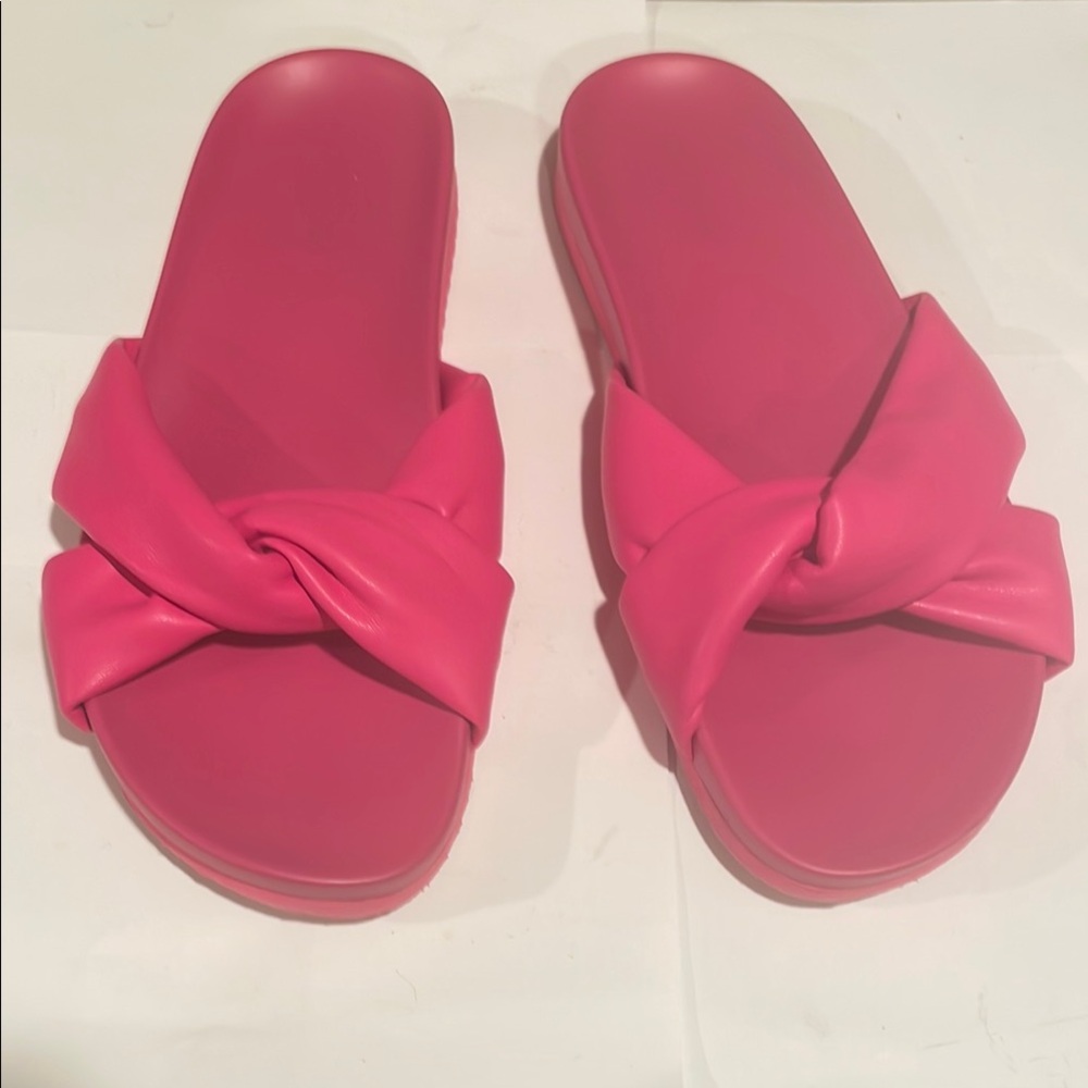 J. Crew Hot Pink Knotted Slide Sandals Size 8 | Comfortable Summer Flat Slides 8
